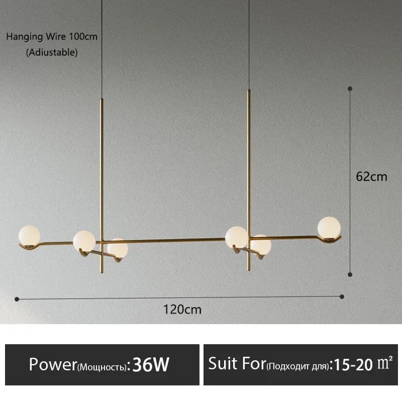 Lustre LED en boule de verre style nordique pour un éclairage élégant de votre intérieur | Marco Lucetti Têtes A6 dorées / Lumière naturelle 4000K