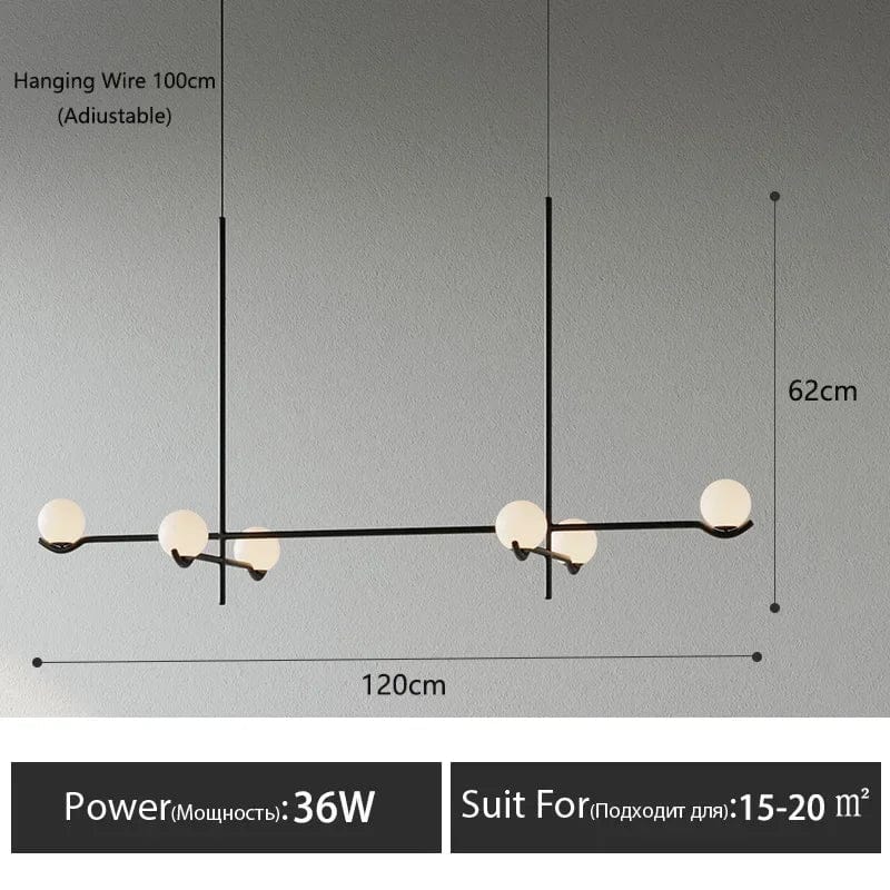 Lustre LED en boule de verre style nordique pour un éclairage élégant de votre intérieur | Marco Lucetti Têtes A6 noires / Lumière naturelle 4000K