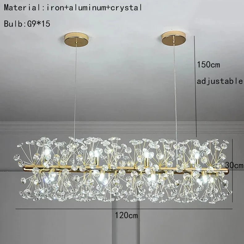 Lustre LED en cristal clair Pissenlit pour Hôtel de Luxe | Marco Lucetti Longue 120 cm / Lumière naturelle