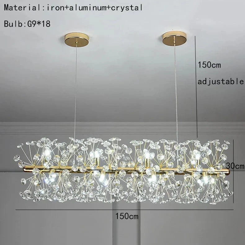Lustre LED en cristal clair Pissenlit pour Hôtel de Luxe | Marco Lucetti Longue 150 cm / Lumière naturelle