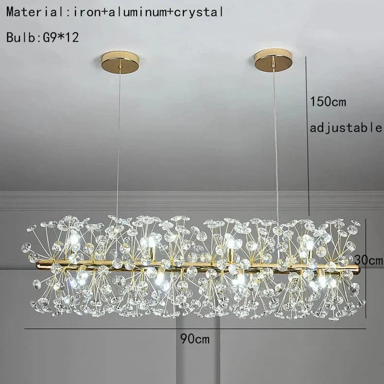 Lustre LED en cristal clair Pissenlit pour Hôtel de Luxe | Marco Lucetti Longue 90 cm / Blanc chaud