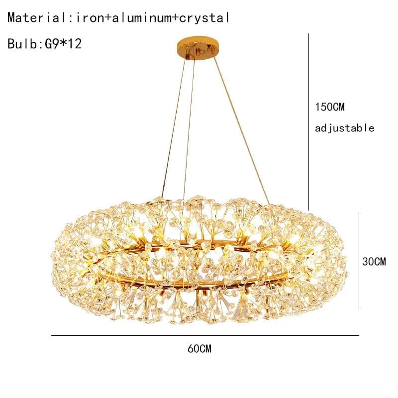 Lustre LED en cristal clair Pissenlit pour Hôtel de Luxe | Marco Lucetti Rond 60cm / Lumière naturelle