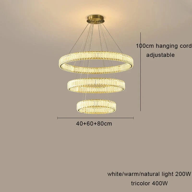 Lustre LED en cristal fantaisie : Lumière suspendue modern. | Marco Lucetti 40 60 80cm / Cadre doré / Lumière chaude