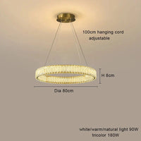 Lustre LED en cristal fantaisie : Lumière suspendue modern. | Marco Lucetti Diamètre 80 cm / Cadre doré / Lumière chaude