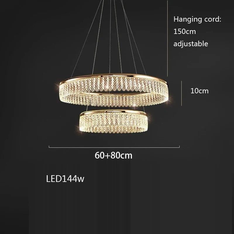Lustre LED en cristal Losange Rond à plusieurs anneaux de luxe 2024 | Marco Lucetti 60 80 cm / Dimmable