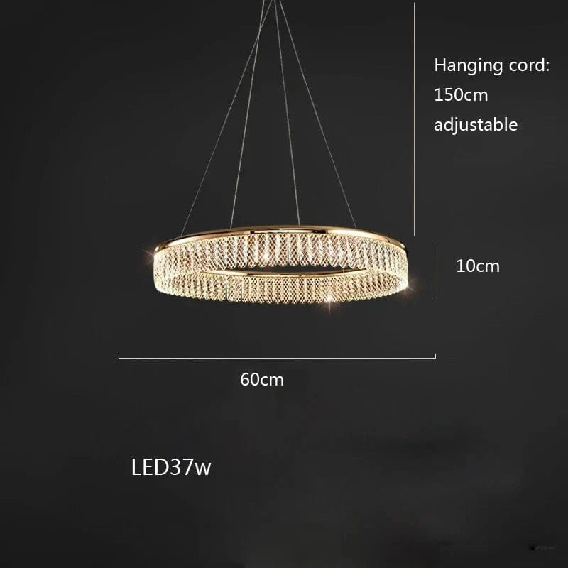 Lustre LED en cristal Losange Rond à plusieurs anneaux de luxe 2024 | Marco Lucetti 60 cm / Lumière chaude