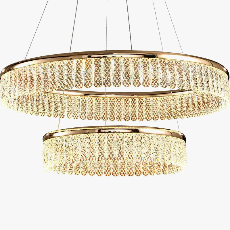 Lustre LED en cristal Losange Rond à plusieurs anneaux de luxe 2024