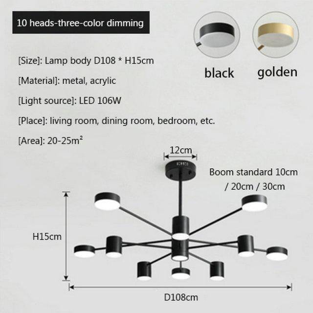 Lustre LED en métal avec abat-jours ronds - Style Nordic | Marco Lucetti 10 lampes / Noir / 3 couleurs