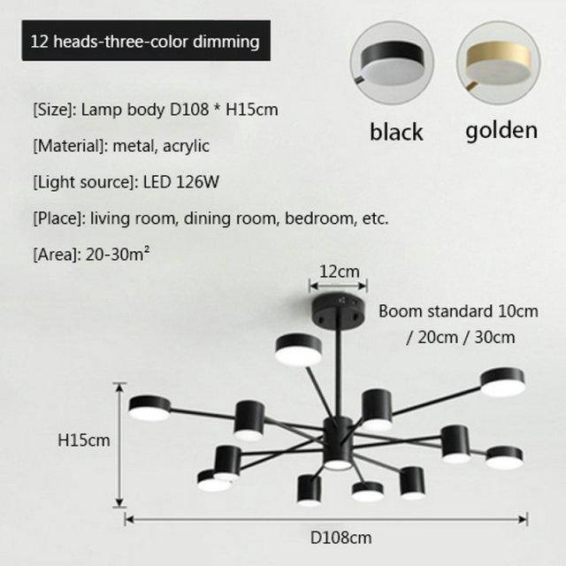 Lustre LED en métal avec abat-jours ronds - Style Nordic | Marco Lucetti 12 lampes / Doré / 3 couleurs