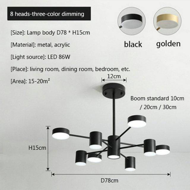 Lustre LED en métal avec abat-jours ronds - Style Nordic | Marco Lucetti 8 lampes / Noir / 3 couleurs