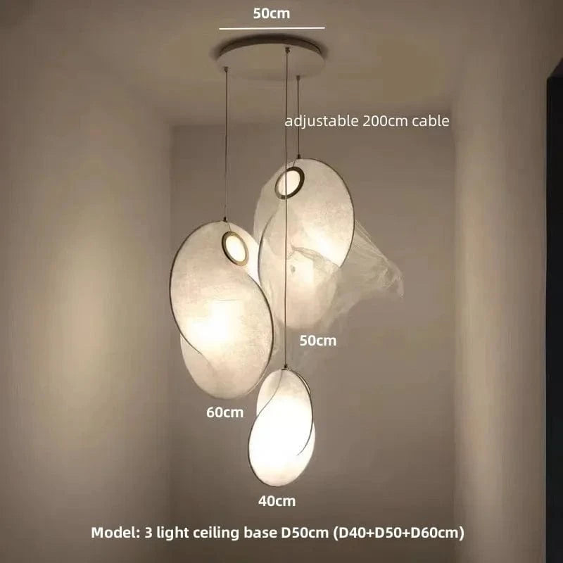 Lustre LED en Soie Nordique Wabi Sabi Suspendu pour Décoration Maison - Élégance Lumineuse | Marco Lucetti 3 lumières D40 50 60cm / Lumière chaude