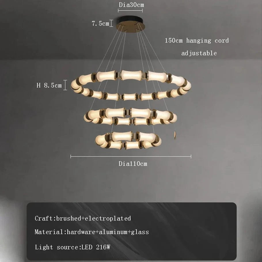 Lustre LED en verre design moderne de luxe 2024 - Édition Prestige | Marco Lucetti Dia110cm 3 / Or / Lumière naturelle