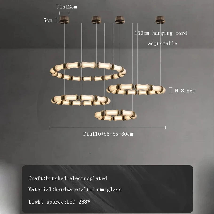 Lustre LED en verre design moderne de luxe 2024 - Édition Prestige | Marco Lucetti Dia178cm / Argent / Lumière naturelle