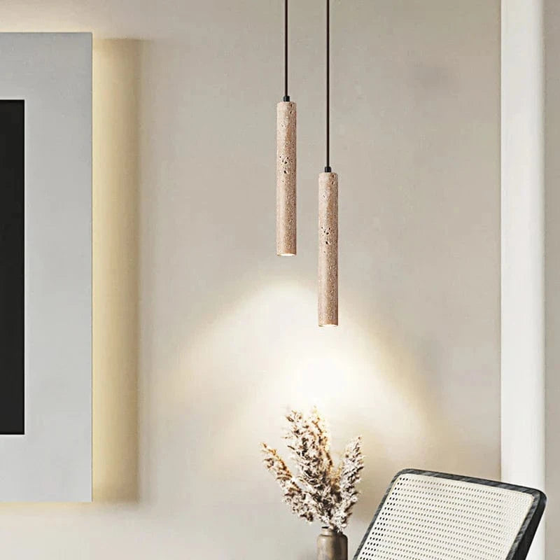 Lustre LED Ertic - Design Nordique Minimaliste | Marco Lucetti D40x300mm / Travertin jaune / 0-5W | Blanc chaud