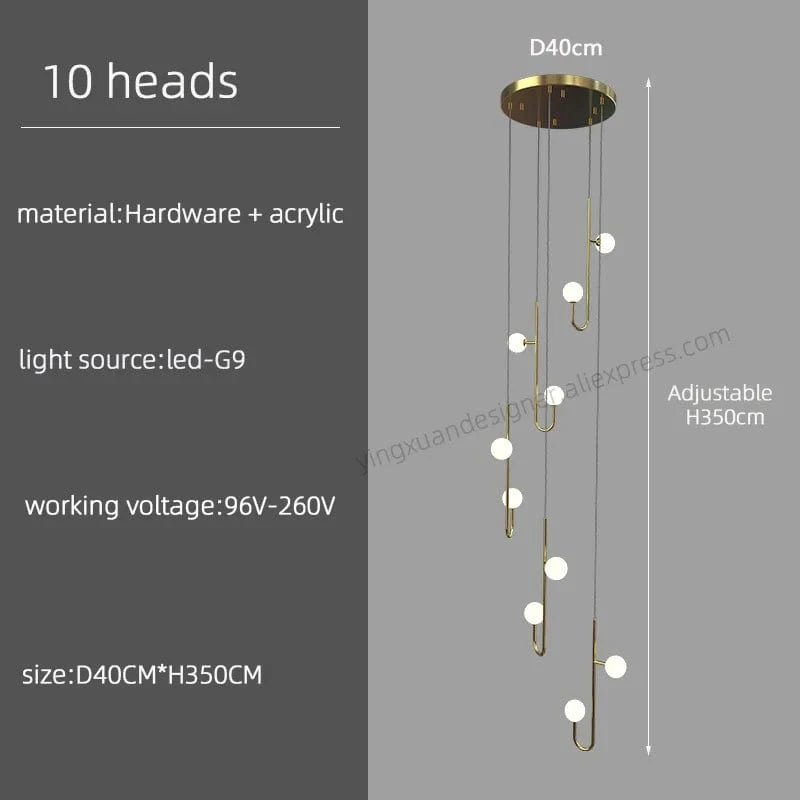 Lustre LED Escalier Colimaçon Luxe | Marco Lucetti 10 têtes / Noir / Lumière blanche