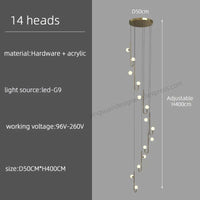 Lustre LED Escalier Colimaçon Luxe | Marco Lucetti 14 têtes / Noir / Lumière blanche