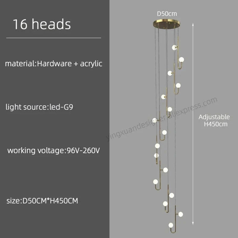 Lustre LED Escalier Colimaçon Luxe | Marco Lucetti 16 têtes / Noir / Lumière blanche
