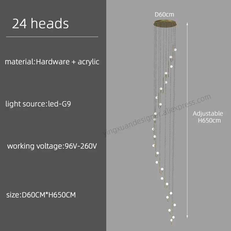 Lustre LED Escalier Colimaçon Luxe | Marco Lucetti 24 têtes / Noir / Lumière blanche