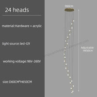 Lustre LED Escalier Colimaçon Luxe | Marco Lucetti 24 têtes / Noir / Lumière blanche