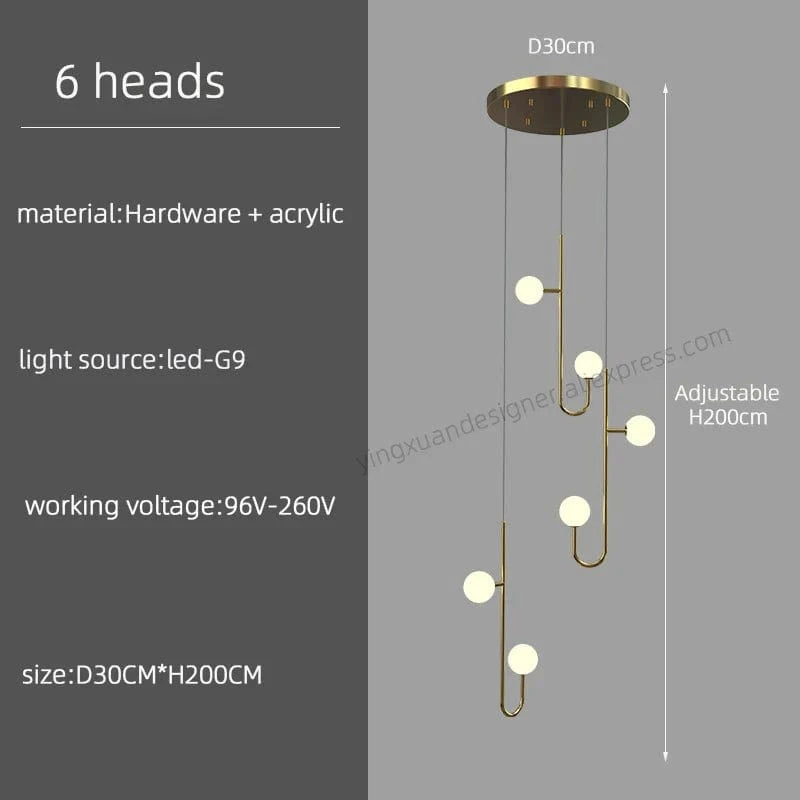 Lustre LED Escalier Colimaçon Luxe | Marco Lucetti 6 têtes / Noir / Lumière blanche