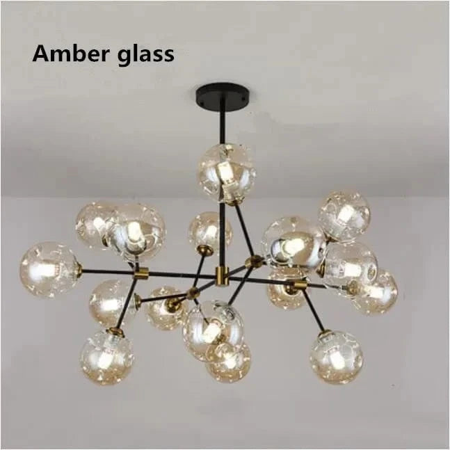 Lustre Led Globe en Verre Suspendu | Marco Lucetti Verre ambré / 12 têtes D100x45cm / Blanc chaud