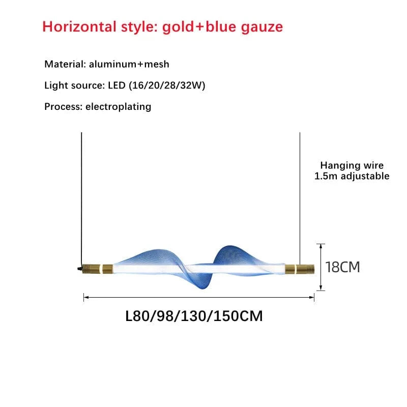 Lustre LED italien créatif - bande luminaire | Marco Lucetti A bleu doré / L80CM / Lumière blanche 6000K