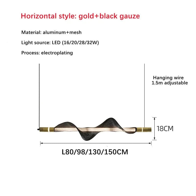 Lustre LED italien créatif - bande luminaire | Marco Lucetti A noir doré / L80CM / Lumière blanche 6000K