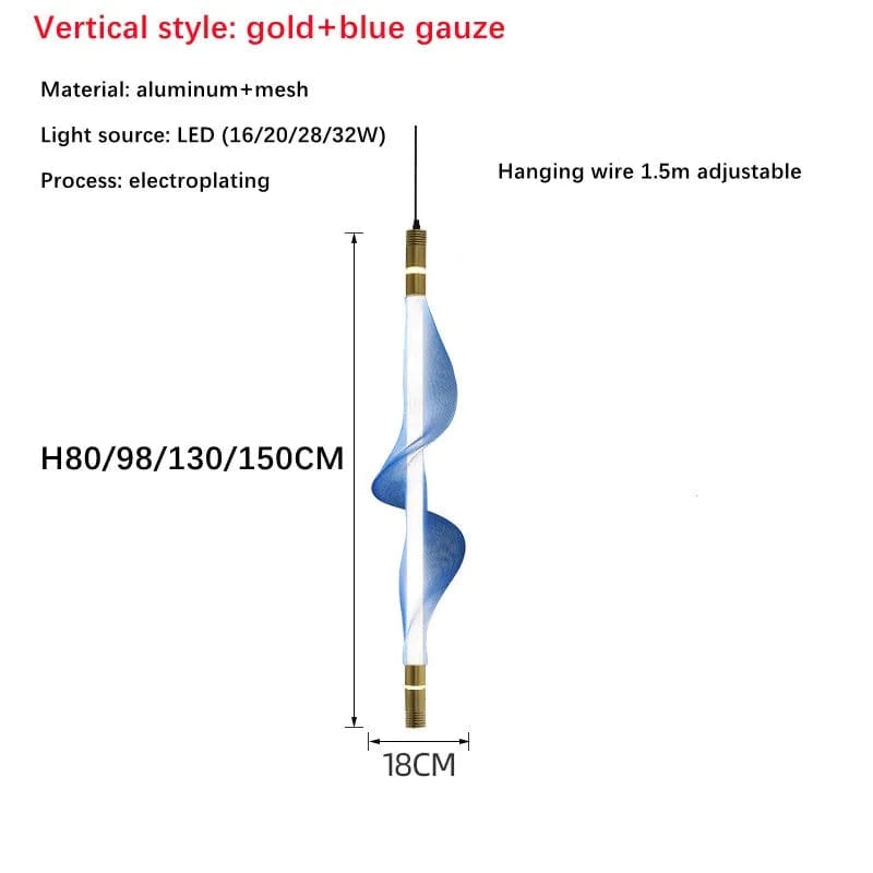 Lustre LED italien créatif - bande luminaire | Marco Lucetti B Or Bleu / L80CM / Lumière blanche 6000K