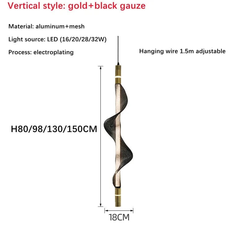 Lustre LED italien créatif - bande luminaire | Marco Lucetti B Or Noir / L80CM / Lumière blanche 6000K