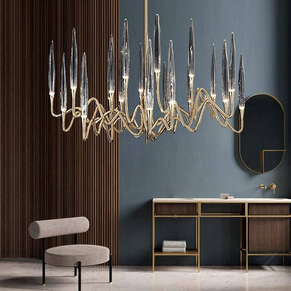 Lustre LED Luxe en Verre et Tiges Dorées | Marco Lucetti