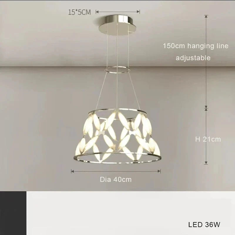 Lustre LED minimaliste avec abat-jour fantaisie pour Noël 2024 | Marco Lucetti Diamètre 40 cm / Chrome / Lumière blanche