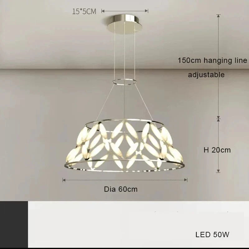 Lustre LED minimaliste avec abat-jour fantaisie pour Noël 2024 | Marco Lucetti Diamètre 60 cm / Chrome / Lumière blanche