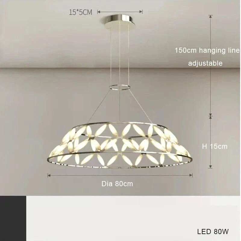 Lustre LED minimaliste avec abat-jour fantaisie pour Noël 2024 | Marco Lucetti Diamètre 80 cm / Chrome / Lumière blanche