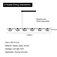 Lustre LED Minimaliste Moderne en Verre et Cuivre - Design Épuré | Marco Lucetti 6 têtes L160cm / Gradation à distance