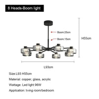 Lustre LED Minimaliste Moderne en Verre et Cuivre - Design Épuré | Marco Lucetti Lampe de flèche à 8 têtes / Gradation à distance