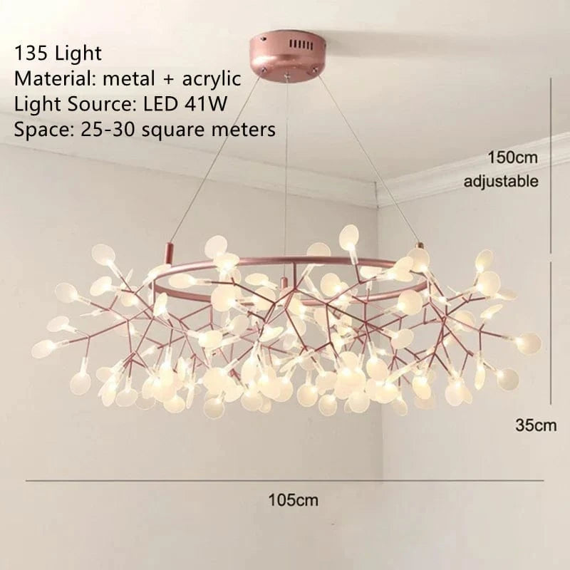 Lustre LED Modern Branché à Branches Rondes pour Suspension | Marco Lucetti D105cm 135lumières / Avec projecteur / Cadre noir | Blanc chaud