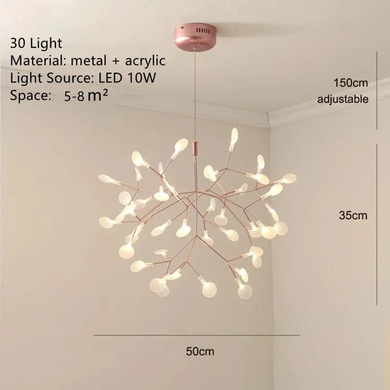 Lustre LED Modern Branché à Branches Rondes pour Suspension | Marco Lucetti D50cm 30 lumières / Sans projecteur / Cadre en or rose | Blanc froid