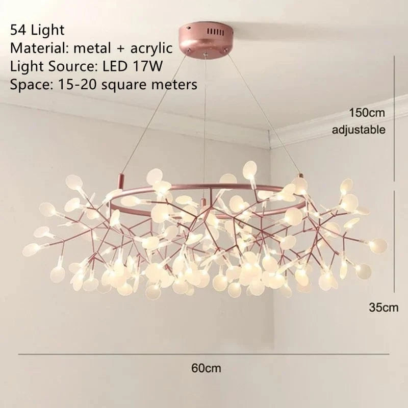 Lustre LED Modern Branché à Branches Rondes pour Suspension | Marco Lucetti D60cm 54 lumières / Sans projecteur / Cadre en or rose | Blanc froid