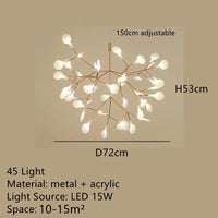 Lustre LED Modern Branché à Branches Rondes pour Suspension | Marco Lucetti D72cm 45 lumières / Avec projecteur / Cadre noir | Blanc chaud