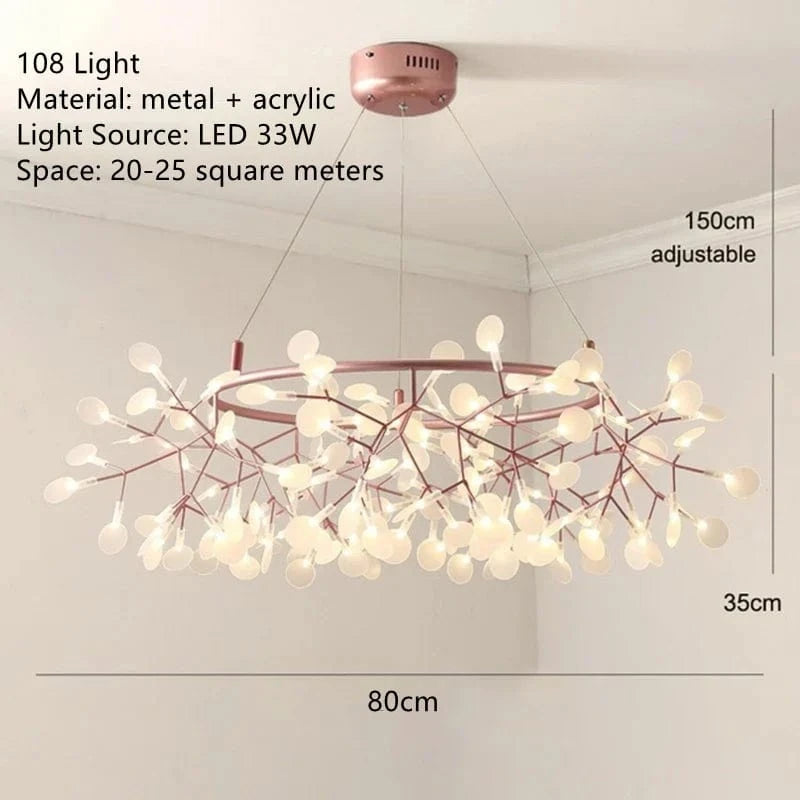 Lustre LED Modern Branché à Branches Rondes pour Suspension | Marco Lucetti D80cm 108lumières / Avec projecteur / Cadre noir | Blanc chaud