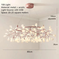 Lustre LED Modern Branché à Branches Rondes pour Suspension | Marco Lucetti D80cm 108lumières / Avec projecteur / Cadre noir | Blanc chaud