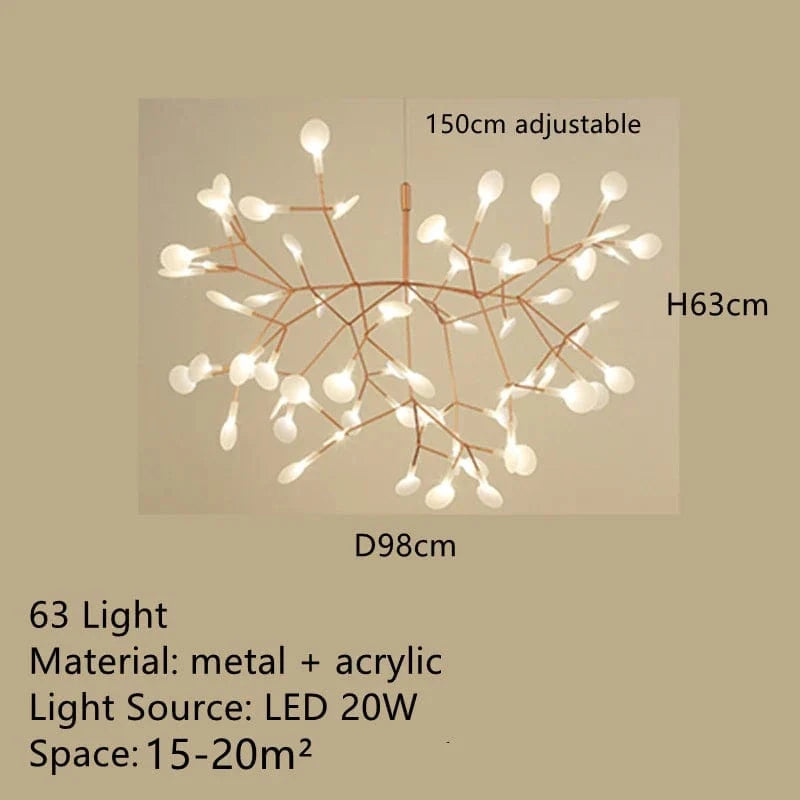 Lustre LED Modern Branché à Branches Rondes pour Suspension | Marco Lucetti D98cm 63 lumières / Avec projecteur / Cadre noir | Blanc chaud