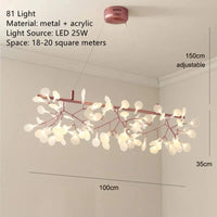 Lustre LED Modern Branché à Branches Rondes pour Suspension | Marco Lucetti L100cm 81 lumières / Avec projecteur / Cadre noir | Blanc chaud