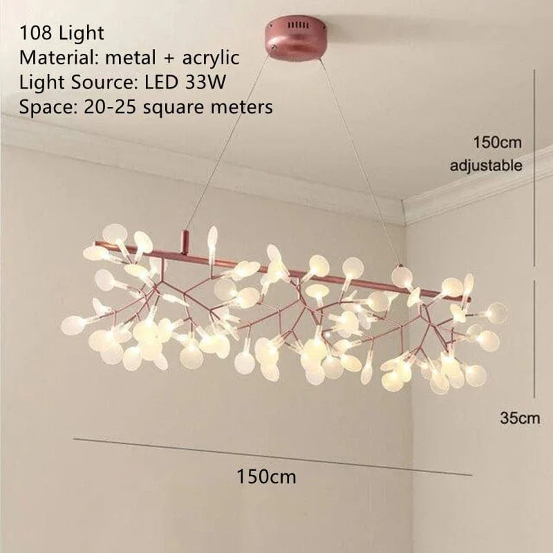 Lustre LED Modern Branché à Branches Rondes pour Suspension | Marco Lucetti L150cm 108cm / Avec projecteur / Cadre noir | Blanc chaud