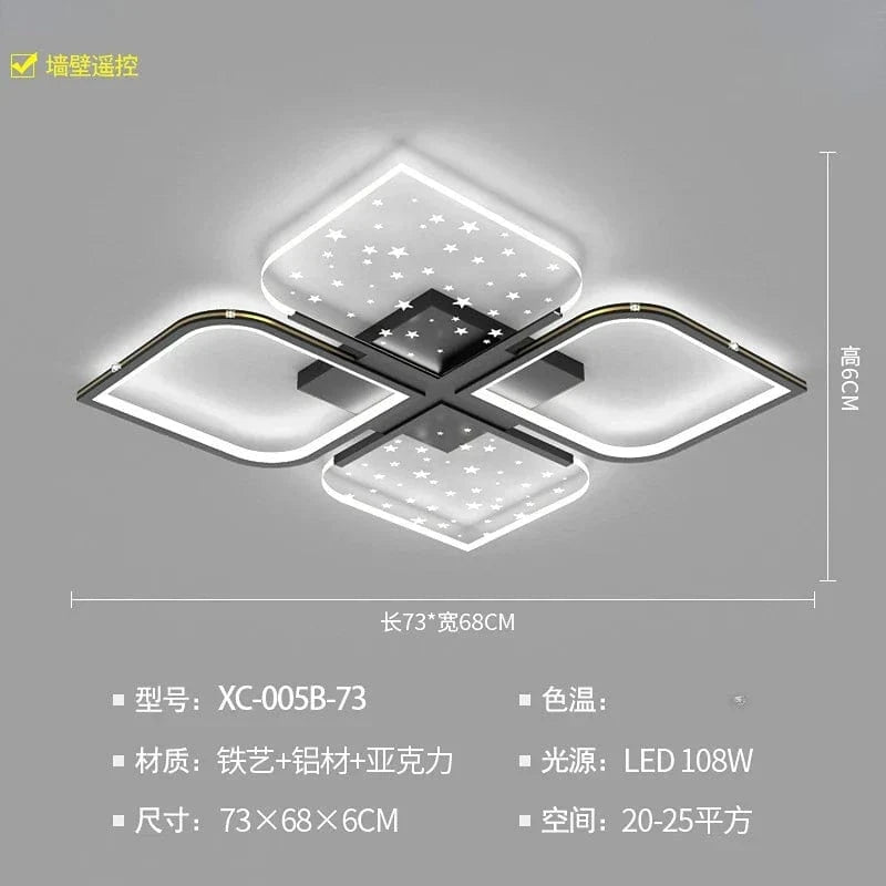 Lustre LED Modern Starry Sky Grass Blades Interior Lightning | Marco Lucetti Style A 73cm noir / Lumière tricolore