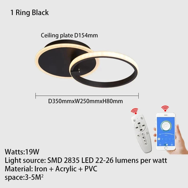Lustre LED Moderne : Anneau LED Plafonnier Lumières Plafond Noir/Blanc -  | Marco Lucetti 1 Anneaux Noir