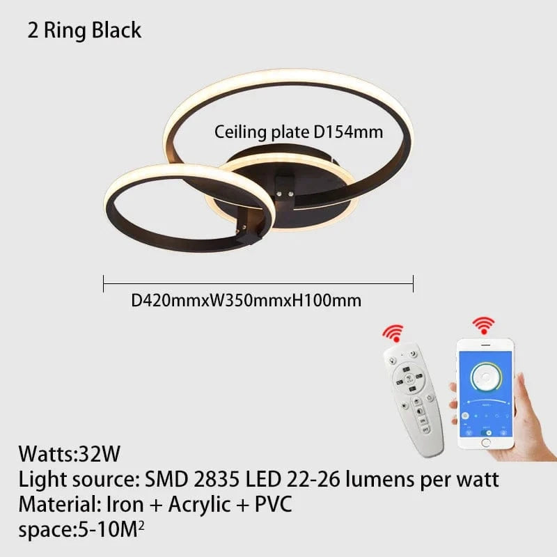 Lustre LED Moderne : Anneau LED Plafonnier Lumières Plafond Noir/Blanc -  | Marco Lucetti 2 Anneaux Noir