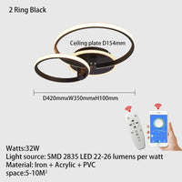 Lustre LED Moderne : Anneau LED Plafonnier Lumières Plafond Noir/Blanc -  | Marco Lucetti 2 Anneaux Noir