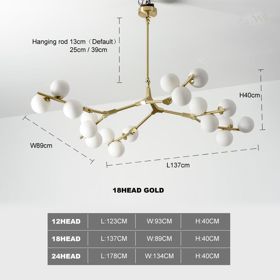 Lustre LED moderne avec branches métalliques et lampes en verre Yolan | Marco Lucetti