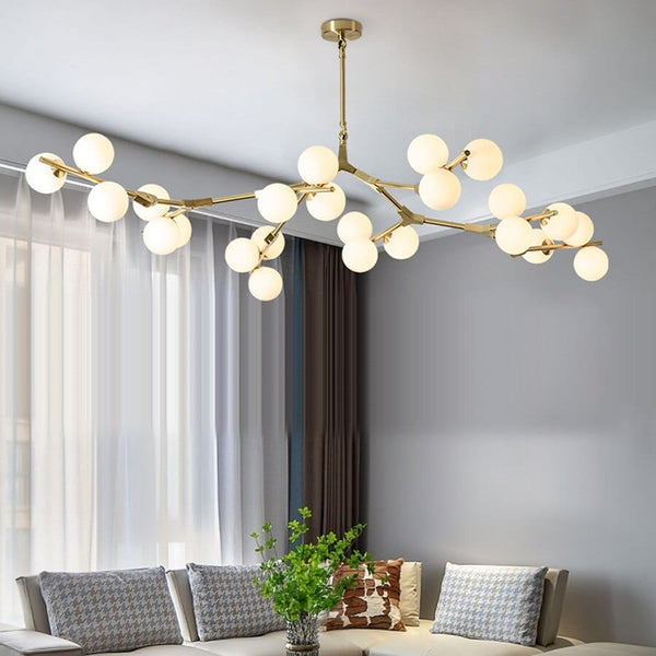 Lustre LED moderne avec branches métalliques et lampes en verre Yolan | Marco Lucetti